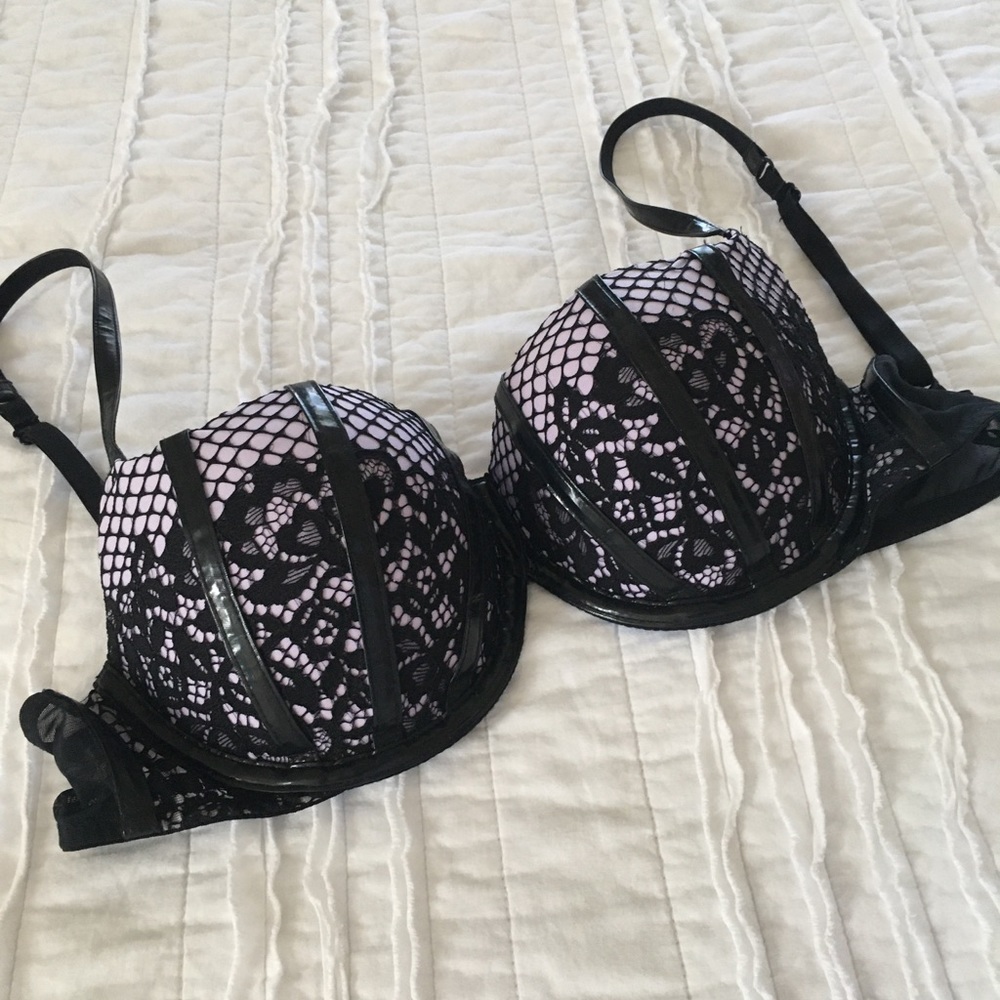 Leather detailed balconette bra